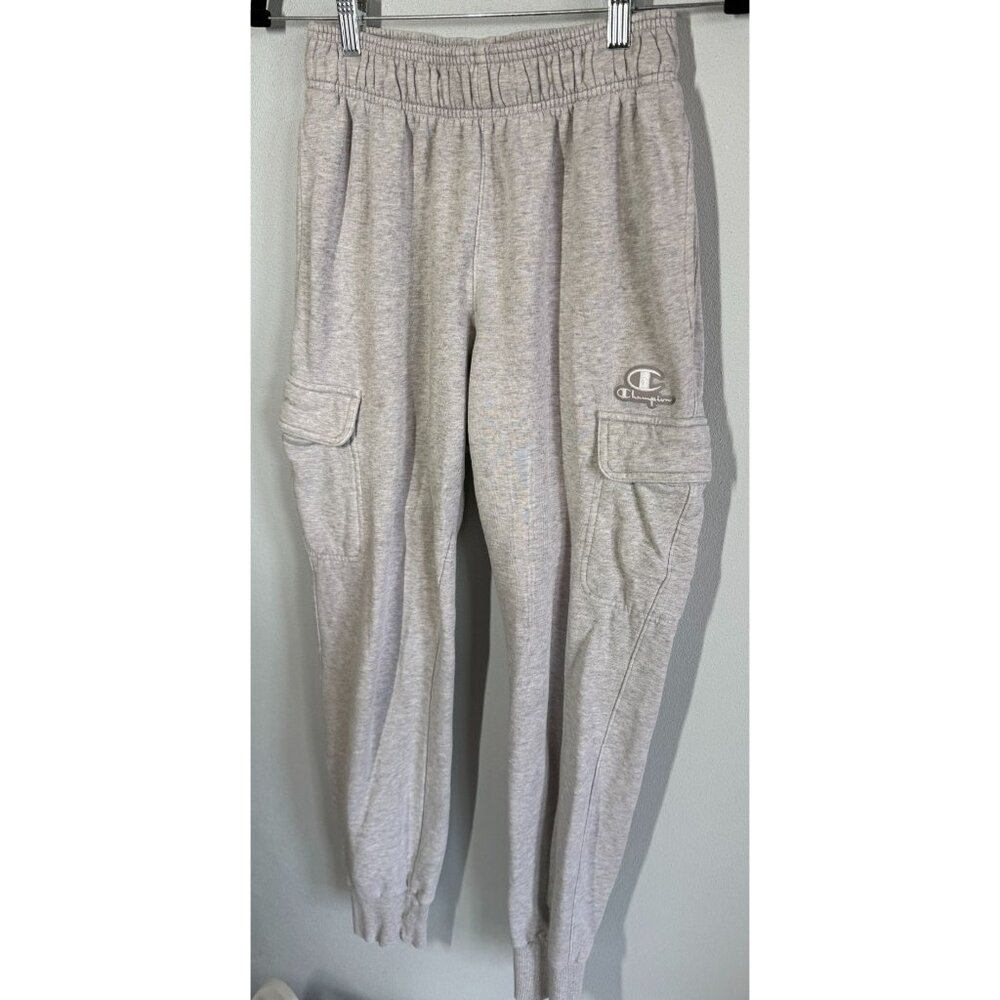 Champion‎ Mens Classic Fleece Joggers Size Small Gray Cargo Pockets Drawcord